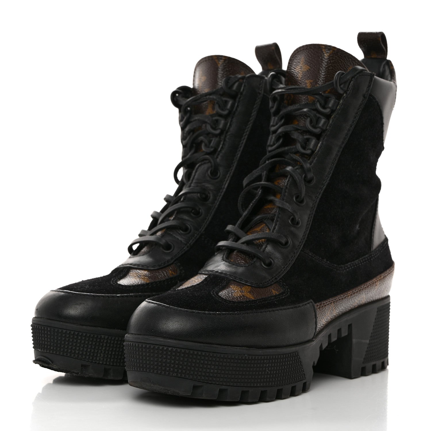 Louis Vuitton Suede Calfskin Monogram Laureate Platform Desert Boots 37 Black 3 of 8
