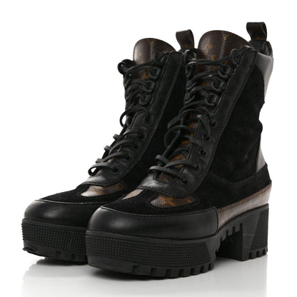 Louis Vuitton Suede Calfskin Monogram Laureate Platform Desert Boots 37 Black 3 of 8