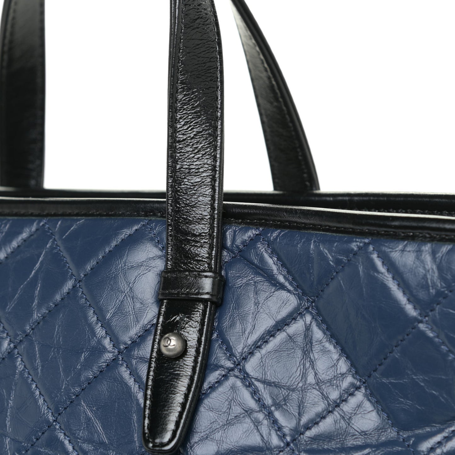 Aged Calfskin Quilted Large Gabrielle Shopping Tote Navy Black
