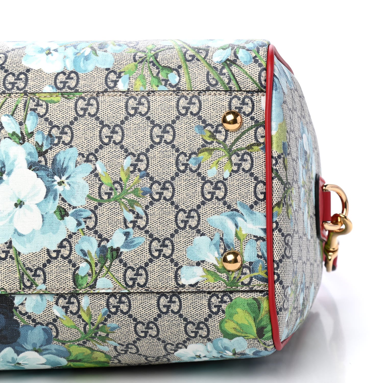 Gucci GG Supreme Monogram Blooms Medium Boston Beige Blue Navy Hibiscus Red 6 of 8