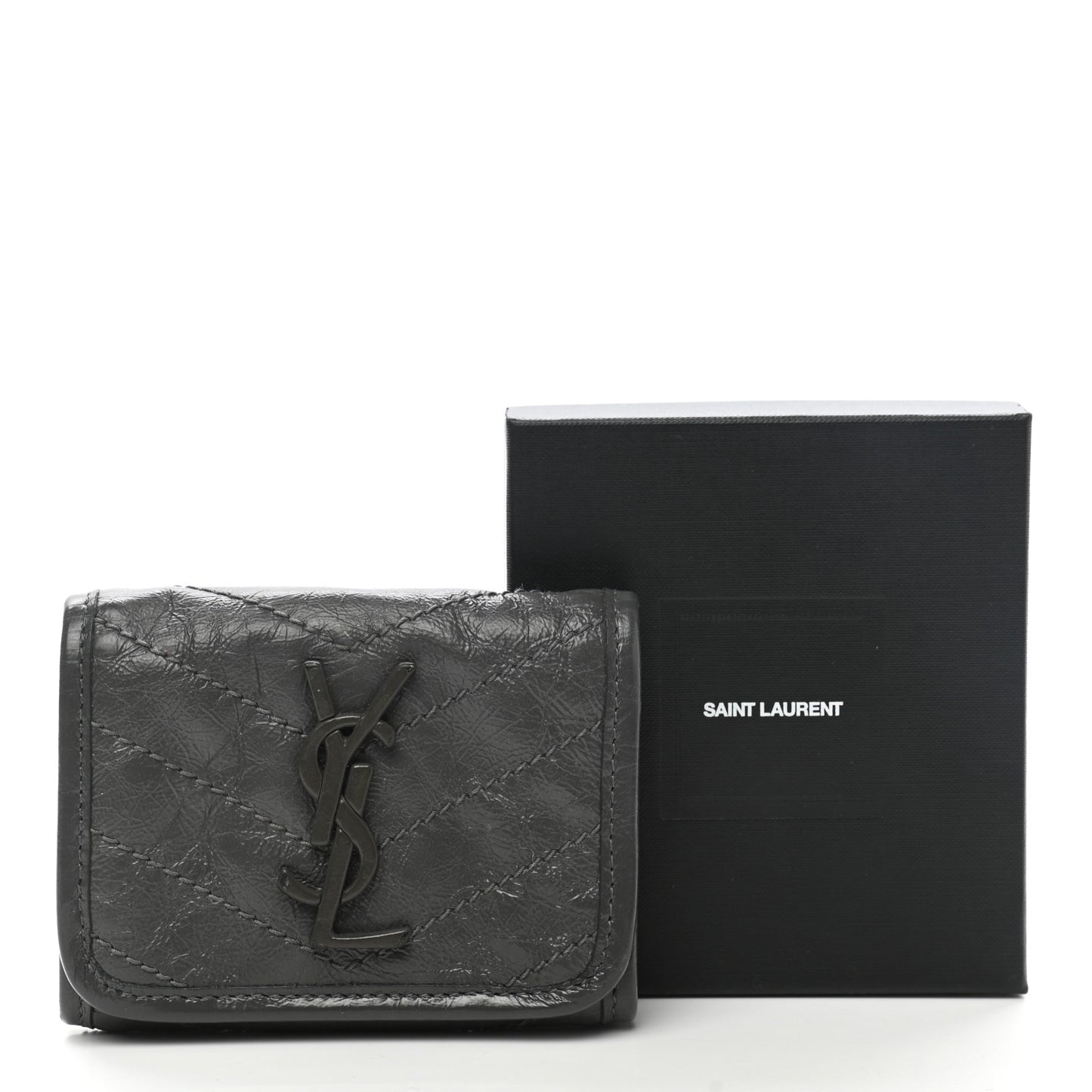 Crinkled Calfskin Matelasse Monogram Niki Compact Wallet Storm