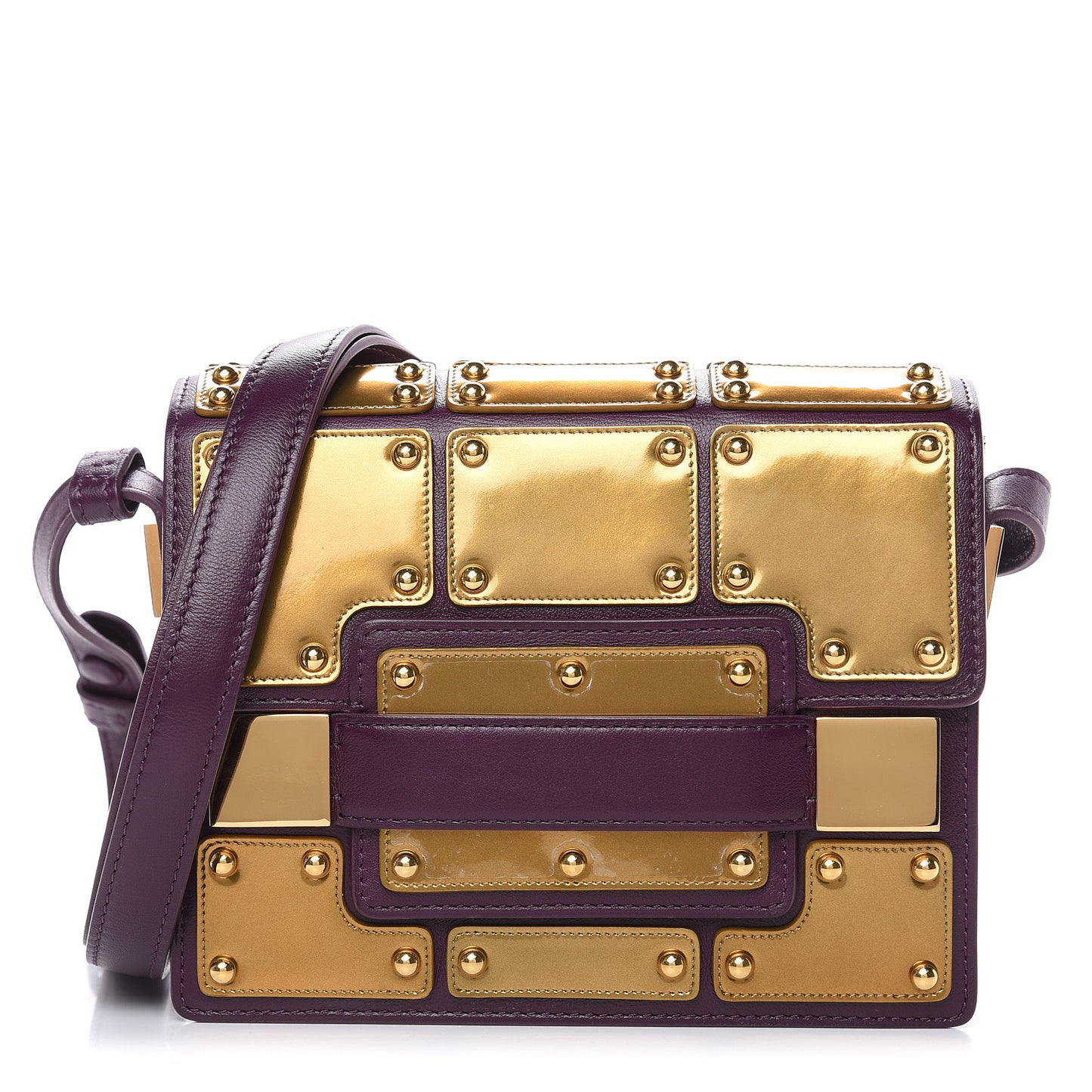 Calfskin Mini Iron Shield Madame Crossbody Prune Antique Gold