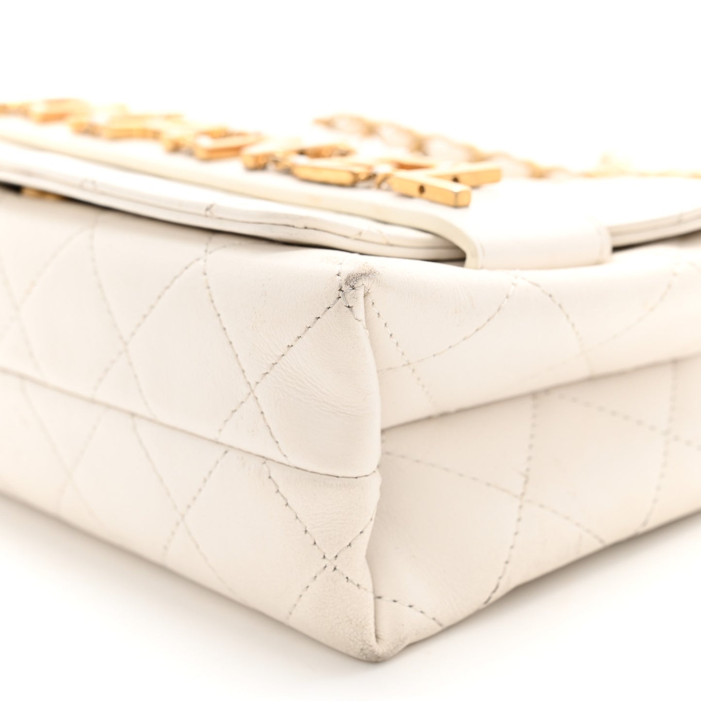 Calfskin Quilted Enchained Flap White