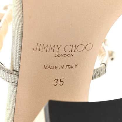 Jimmy Choo Shimmer Suede Pearl Embellished Amara 85 Mule Sandals 35 Champagne 6 of 8
