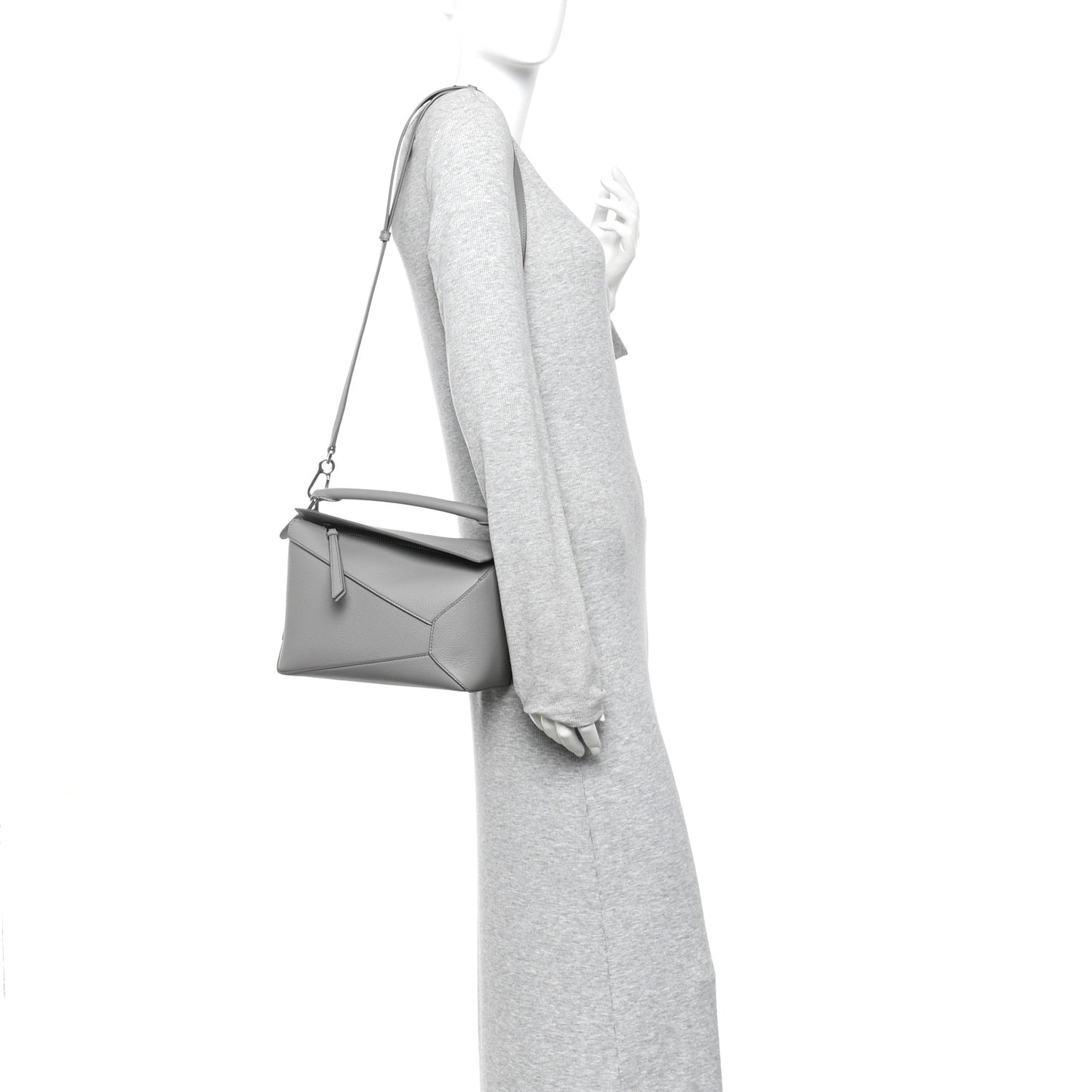 Soft Grained Calfskin Small Puzzle Edge Bag Pearl Grey