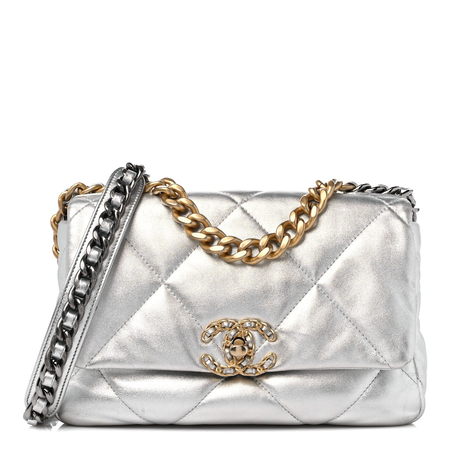 Chanel Metallic Lambskin Quilted Medium Chanel 19 Flap Silver 1 of 11