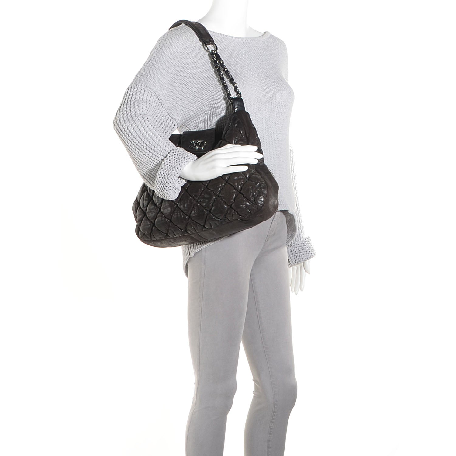 Chanel Calfskin Bubble Quilt Hobo Brown 2 of 7