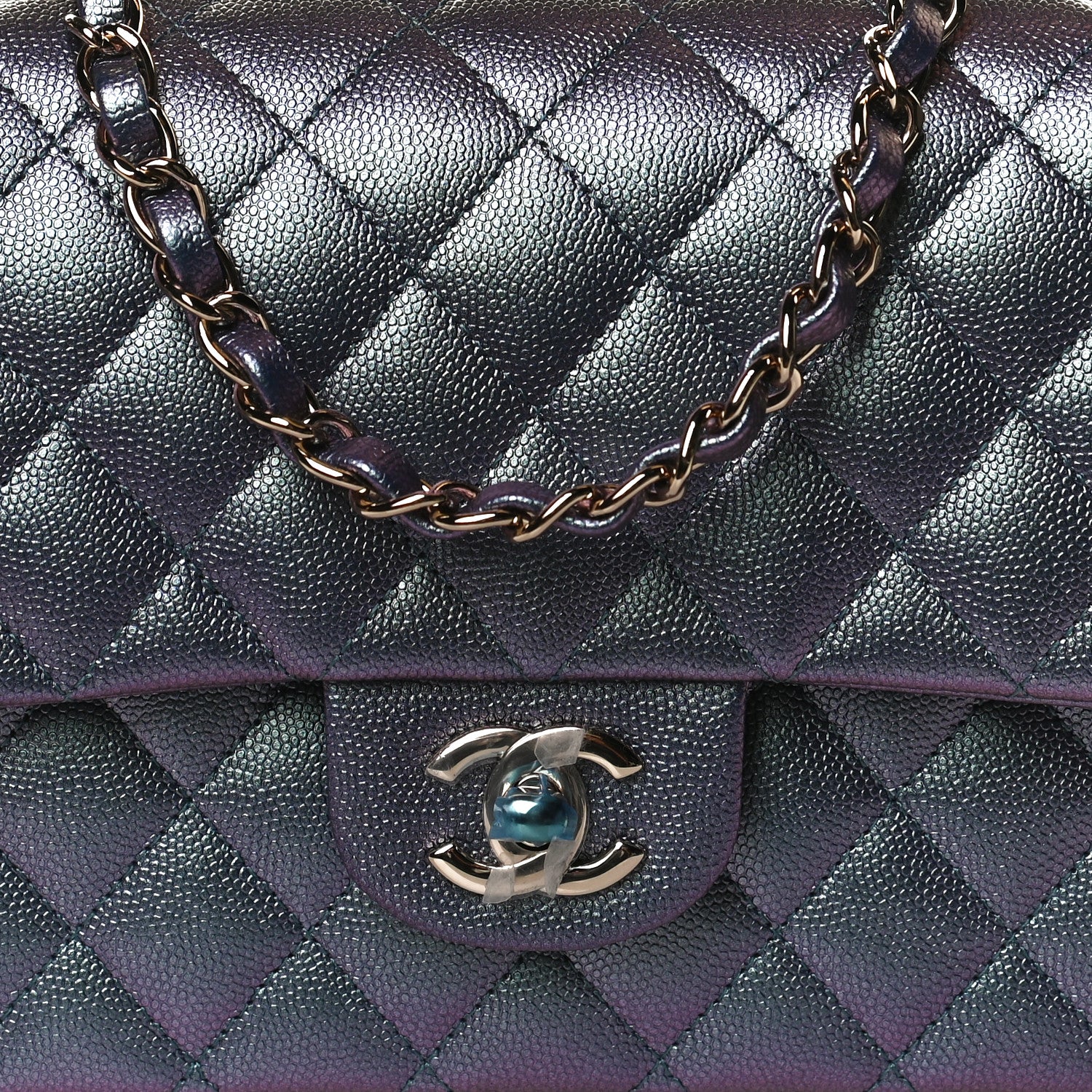 Chanel Iridescent Caviar Quilted Medium Double Flap Dark Blue 7 of 11