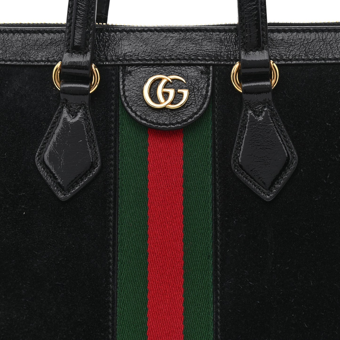 Suede Patent GG Web Medium Ophidia Tote Bag Black
