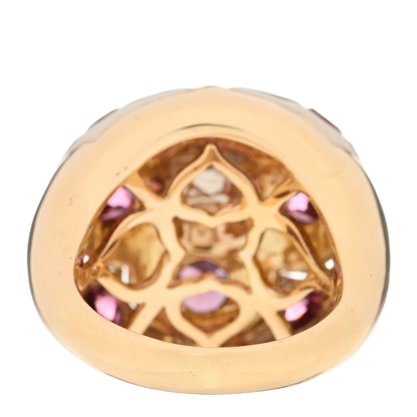 18K Yellow White Gold Garnet Roma Bombé Cocktail Ring 51 5.75