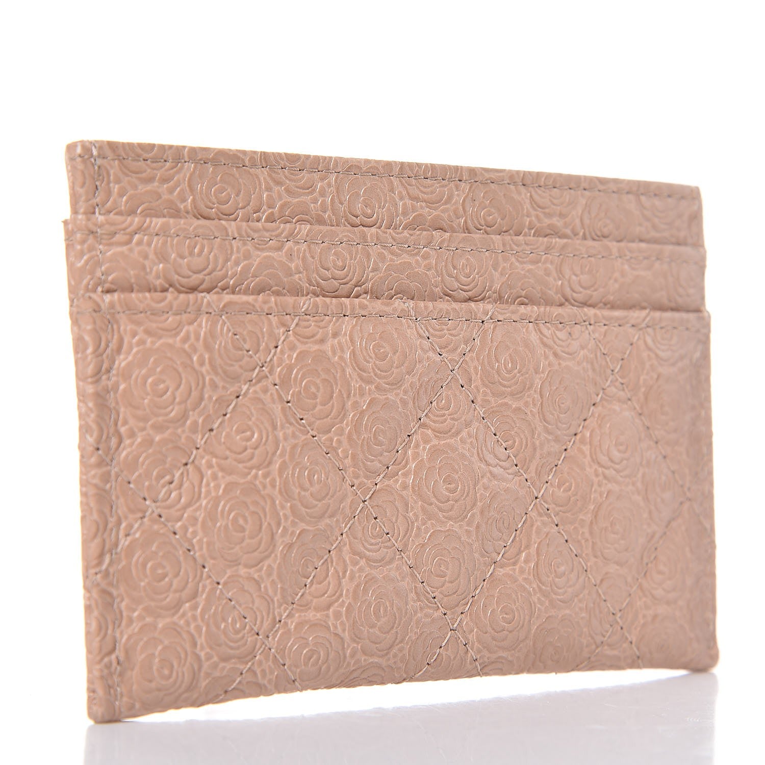 Chanel Camellia Calfskin Embossed Quilted Card Holder Beige 3 of 9