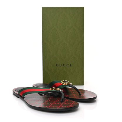 Gucci Nylon Calfskin Web GG Monogram Womens Thong Sandals 41 Green Red Cocoa 8 of 8