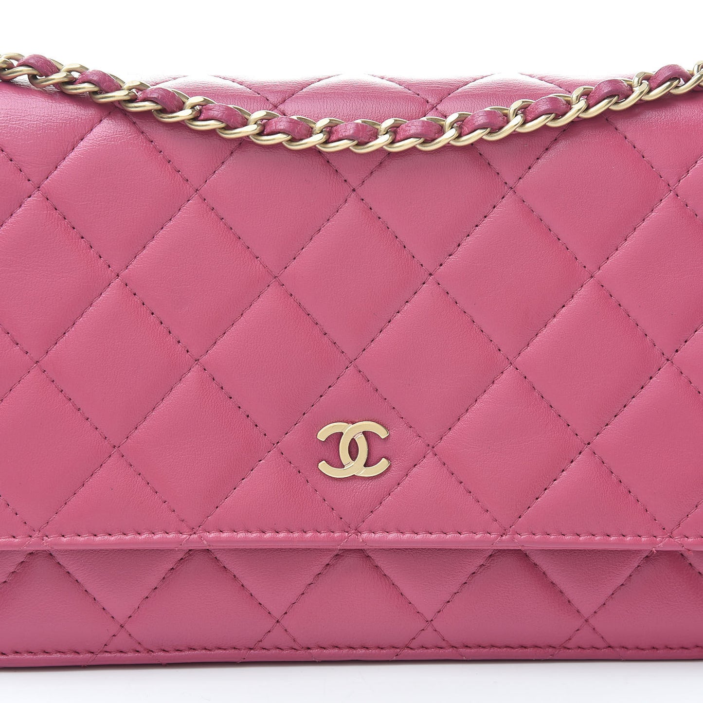 Lambskin Quilted Wallet On Chain WOC Pink