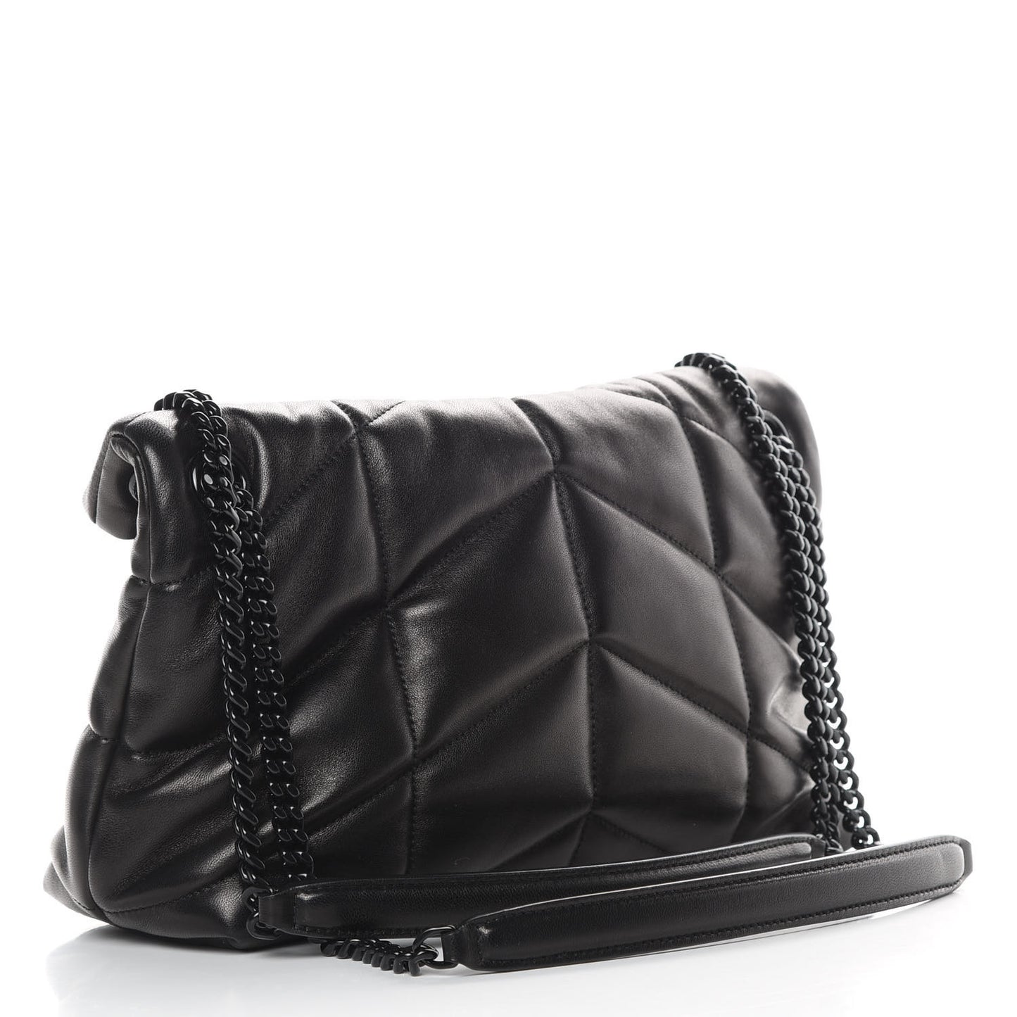 Lambskin Quilted Small Loulou Puffer Monogram Chain Satchel Black