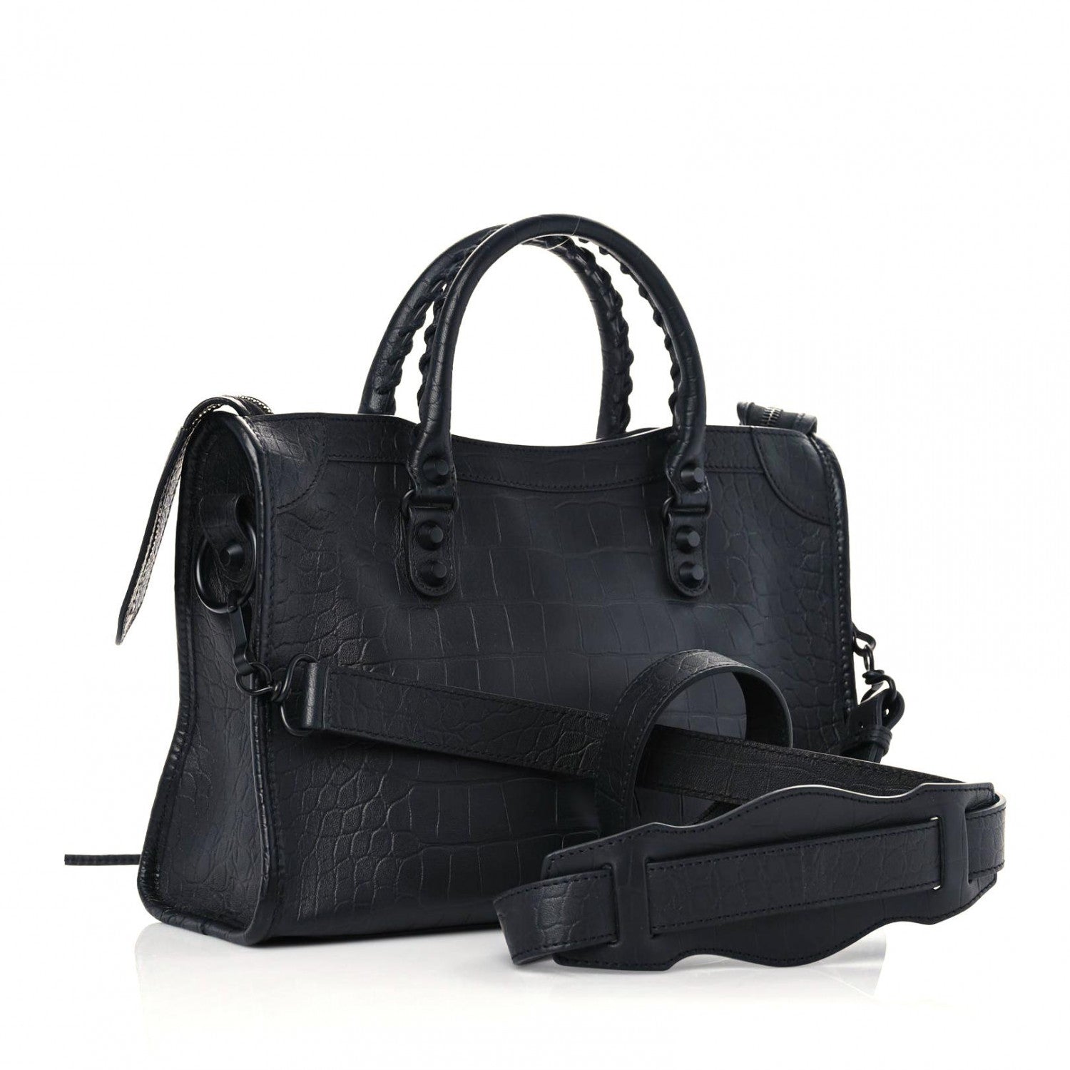Balenciaga Matte Supple Lambskin Crocodile Embossed Classic Black Hardware S City Black 3 of 12