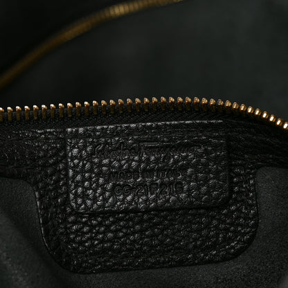 Salvatore Ferragamo Hammered Calfskin Double Handle Medium Amy Tote Black 6 of 9