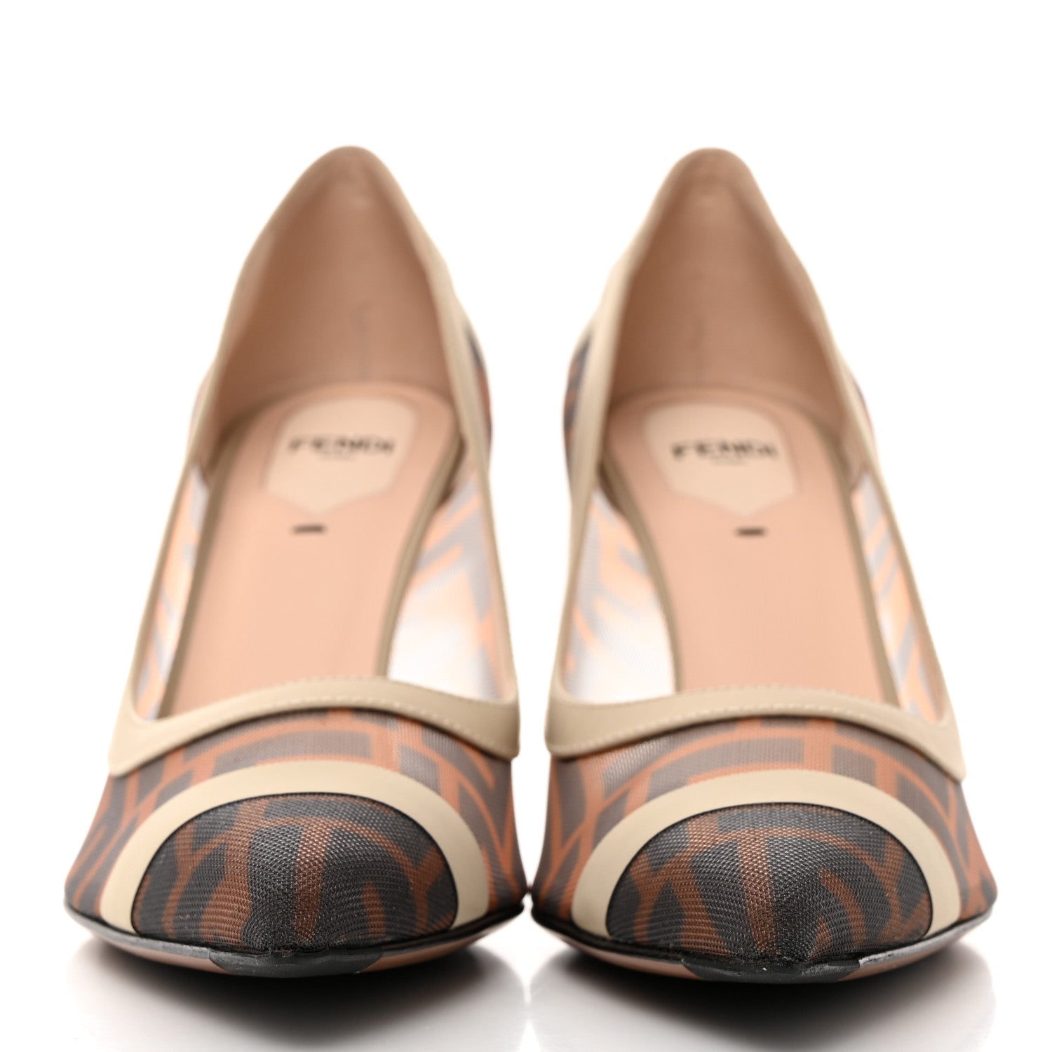 Fendi Technical Mesh Vitello Gommato FF Colibri 85mm Pumps 37 Tobacco Moro Nude 2 of 8