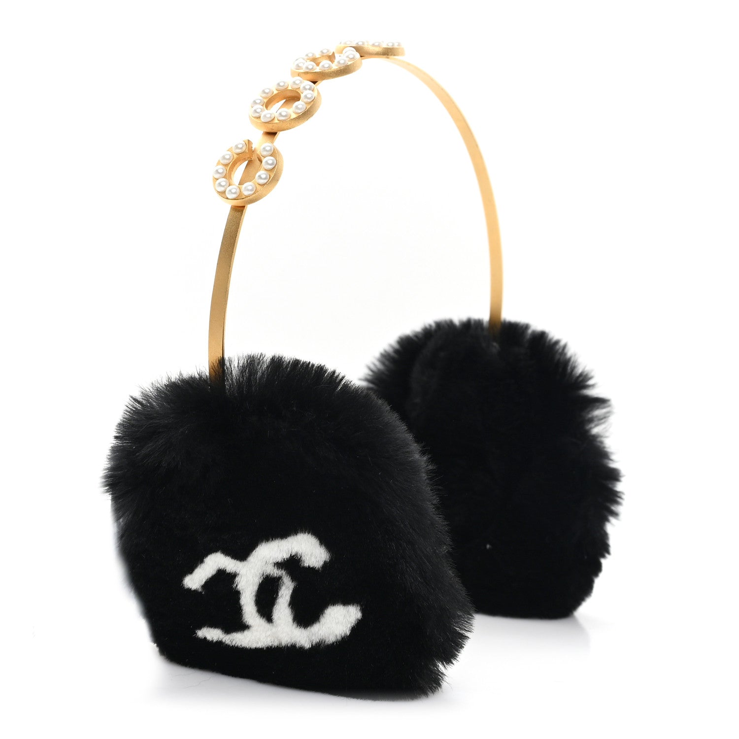 Chanel Rabbit Fur Coco Earmuffs Black Gold 4 of 5