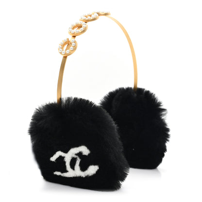 Chanel Rabbit Fur Coco Earmuffs Black Gold 4 of 5
