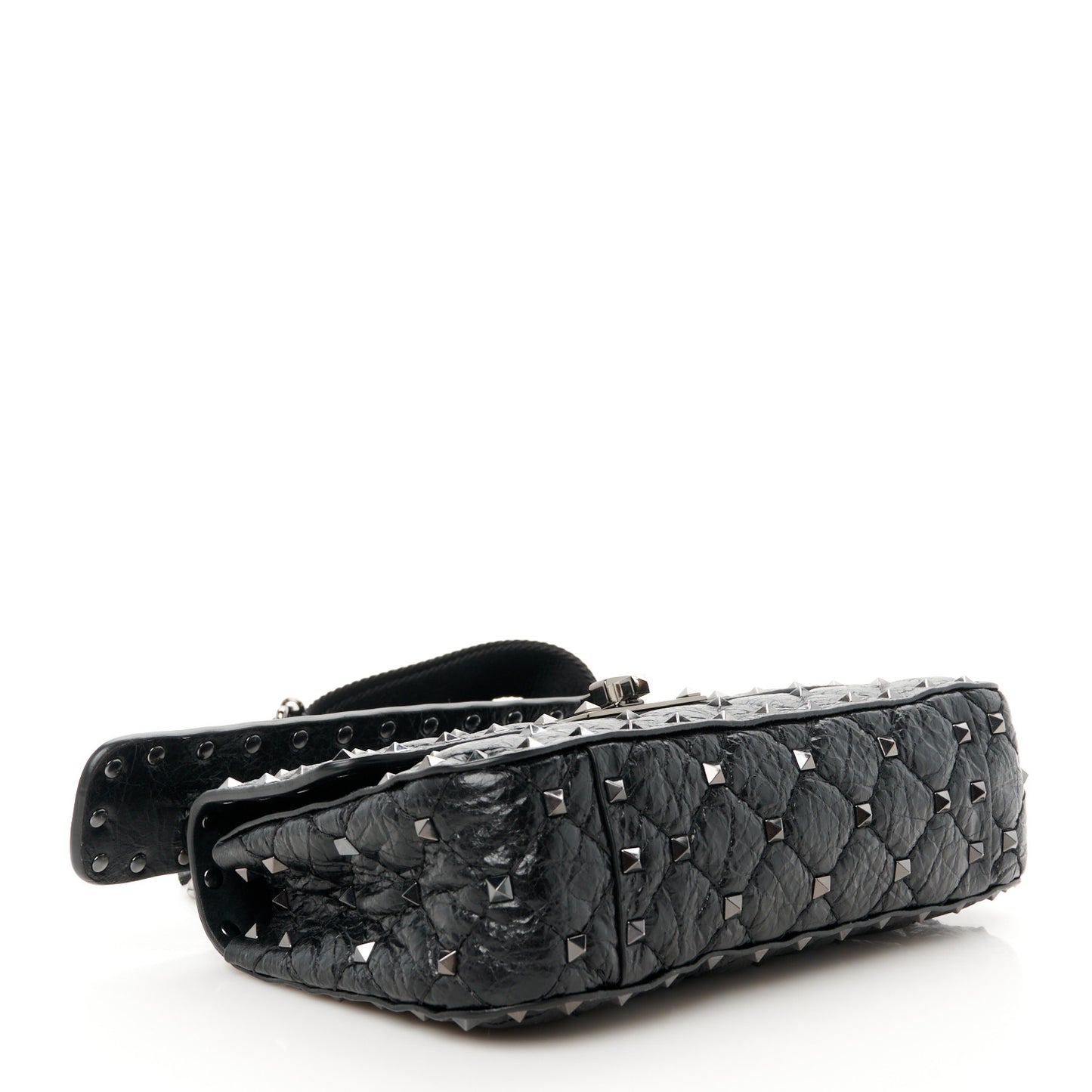 Lambskin Small Rockstud Spike Shoulder Bag Black