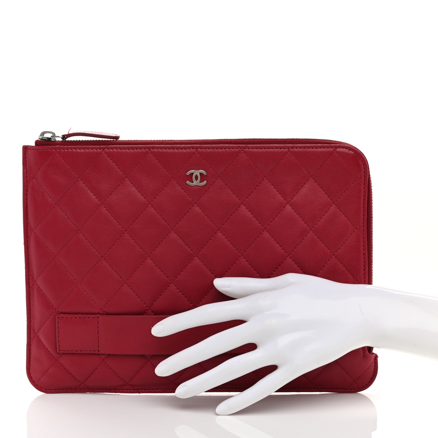 Chanel Calfskin Quilted Medium Slide Pouch Red 2 of 8