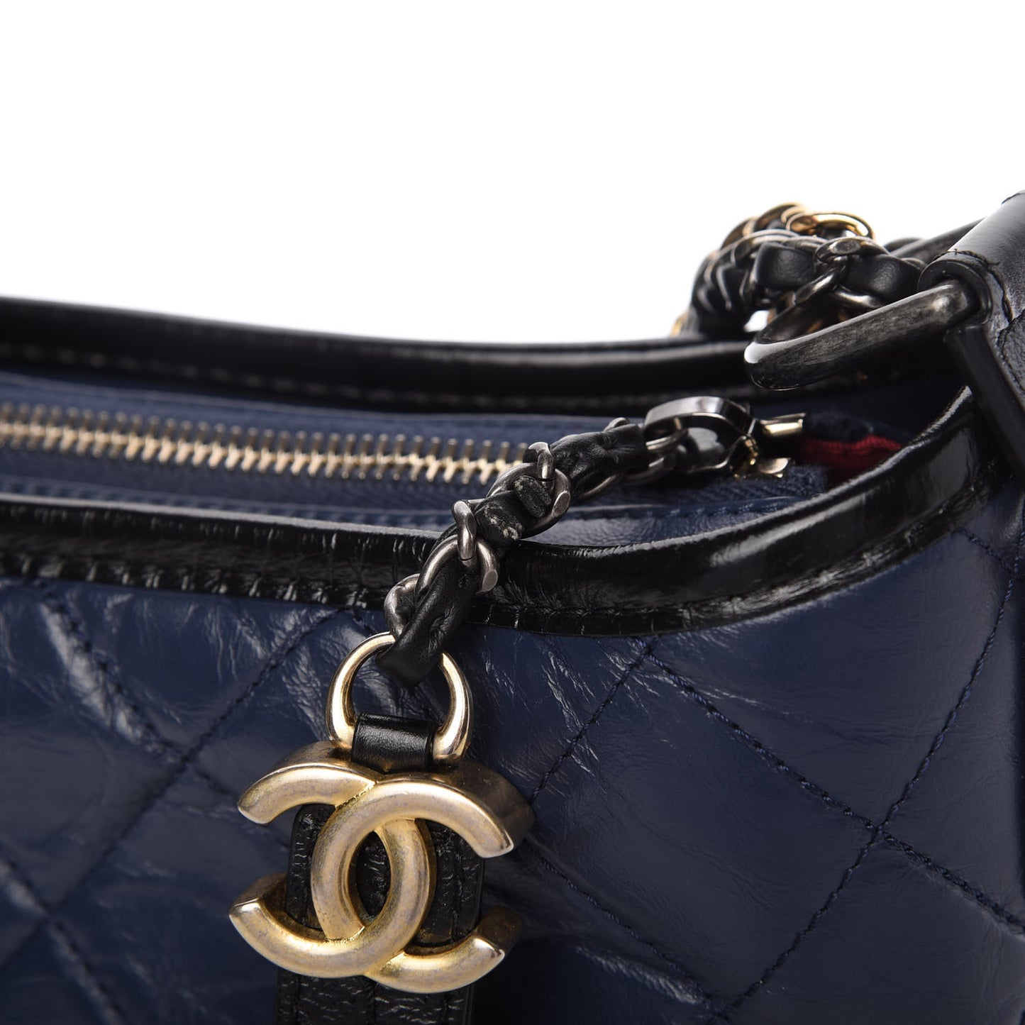 Aged Calfskin Quilted Small Gabrielle Hobo Navy Black