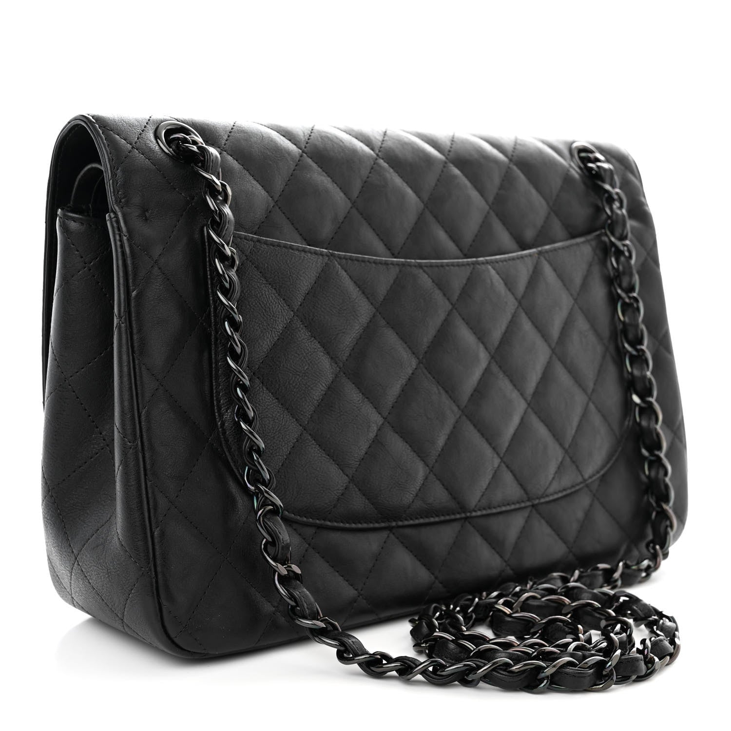 Chanel Crumpled Calfskin Quilted Jumbo Double Flap So Black 3 of 13