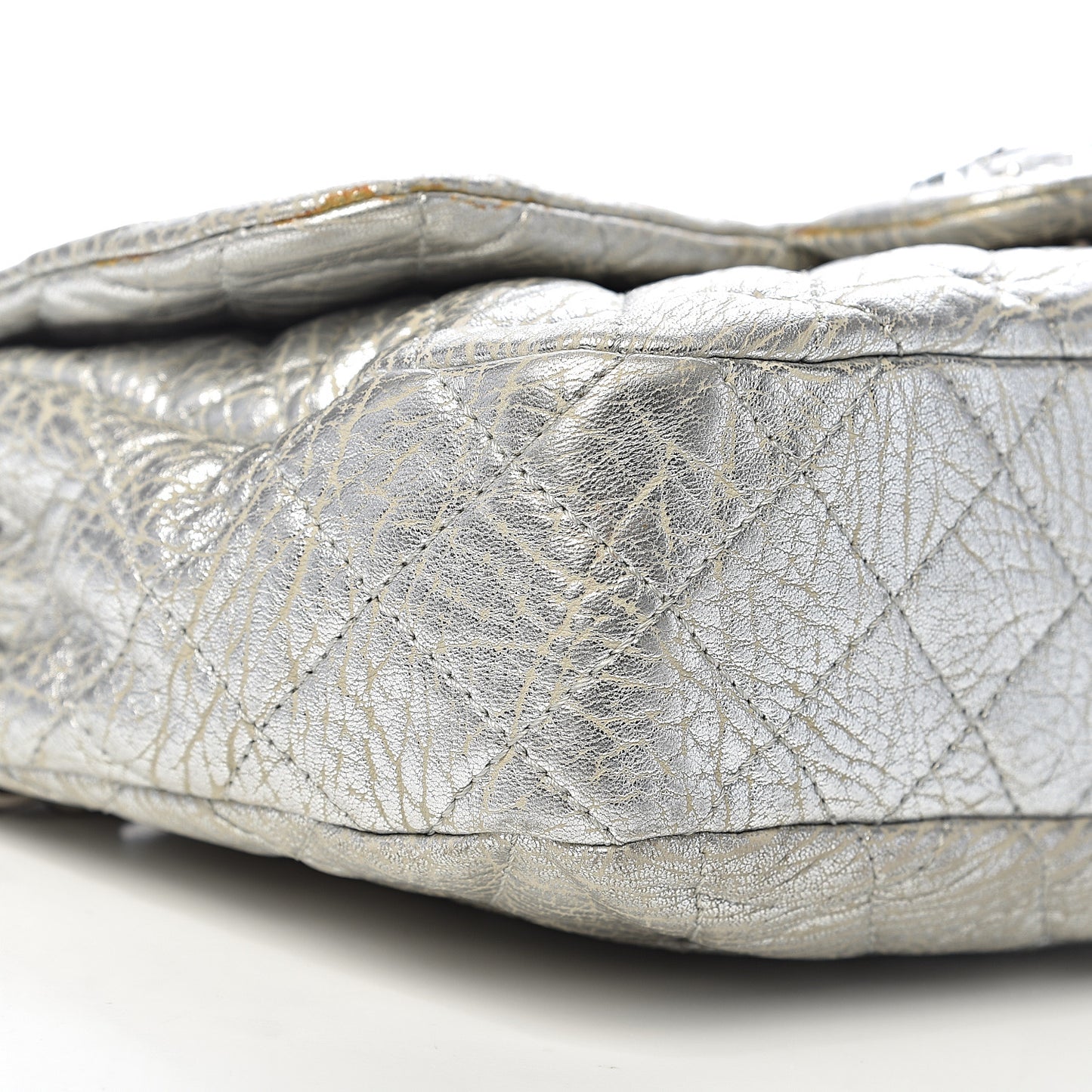 Calfskin Mirror CC Crackled Flap Silver