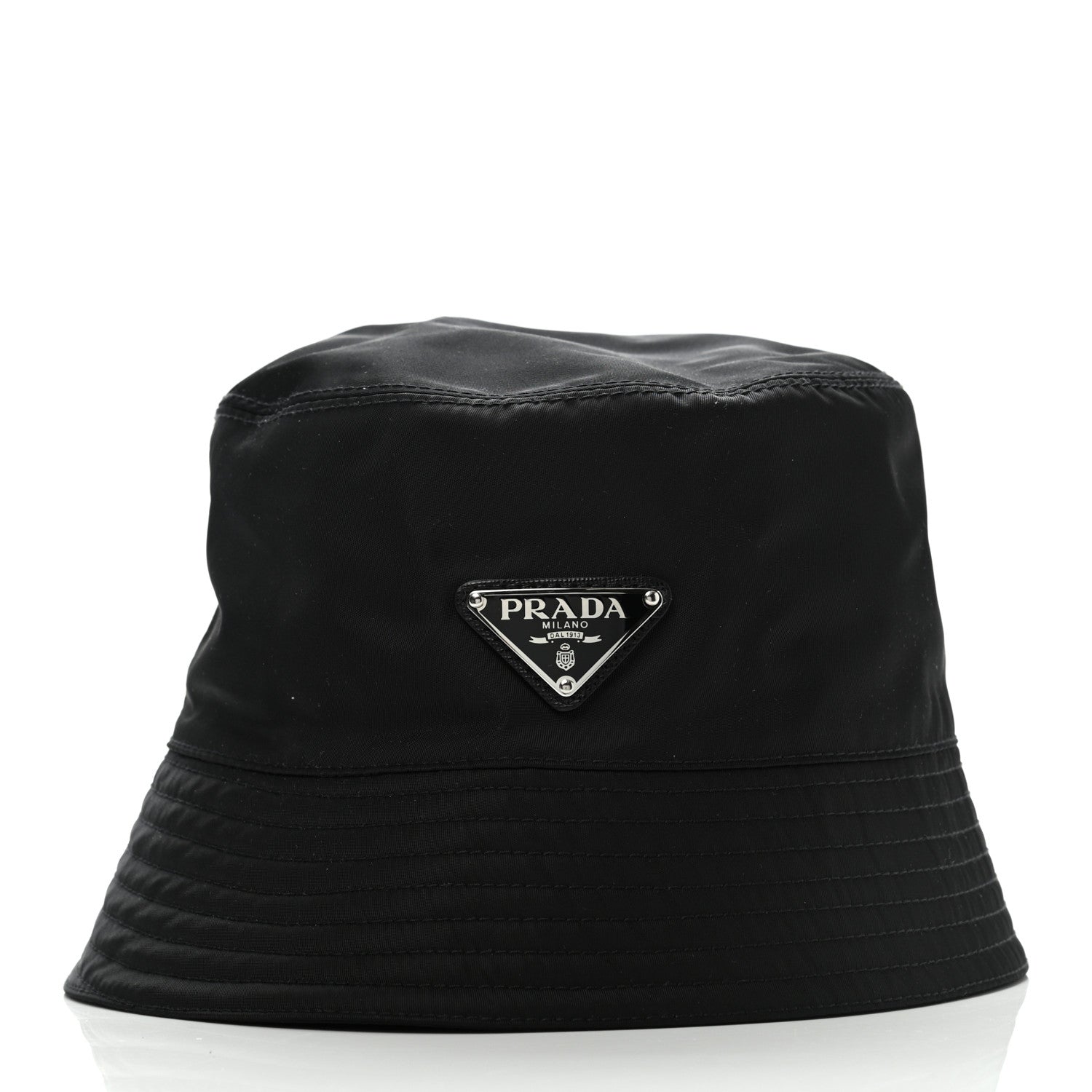 Prada Re-Nylon Metal Triangle Logo Womens Bucket Hat S Black 3 of 9