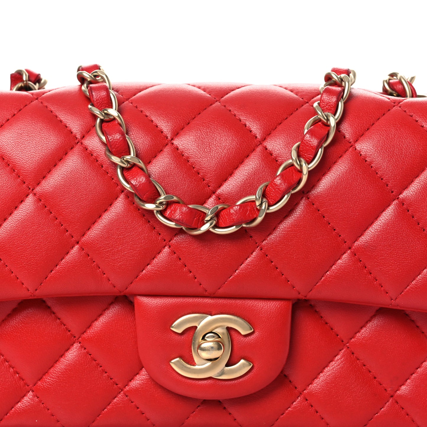 Lambskin Quilted Mini Rectangular Flap Red