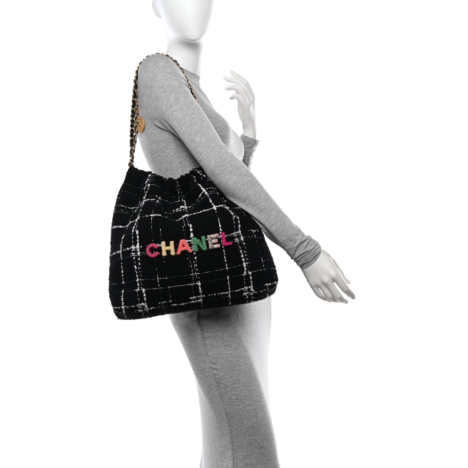 Chanel Wool Tweed Quilted Chanel 22 Black Multicolor 2 of 12