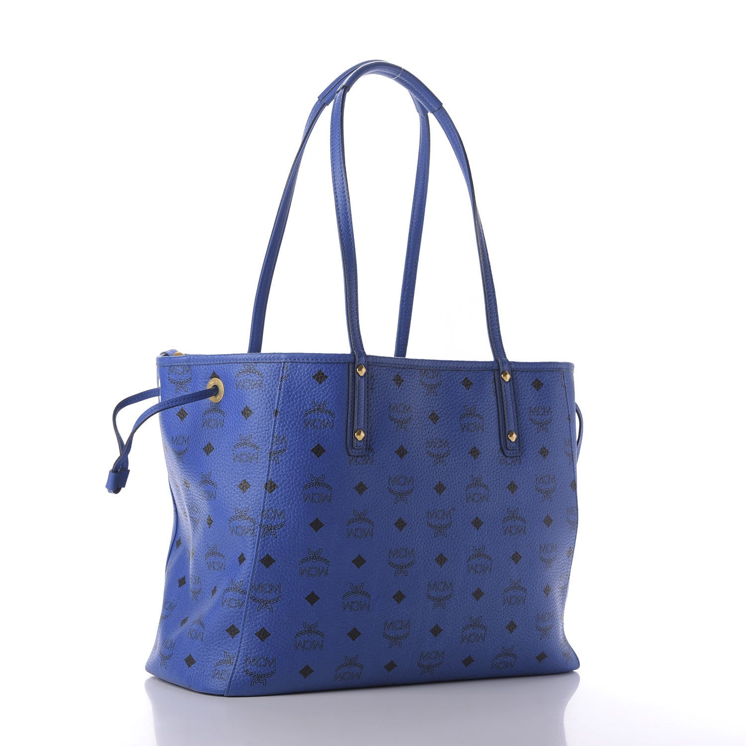 MCM Visetos Medium Project Reversible Shopper Tote Blue Jaguar Gray 4 of 9