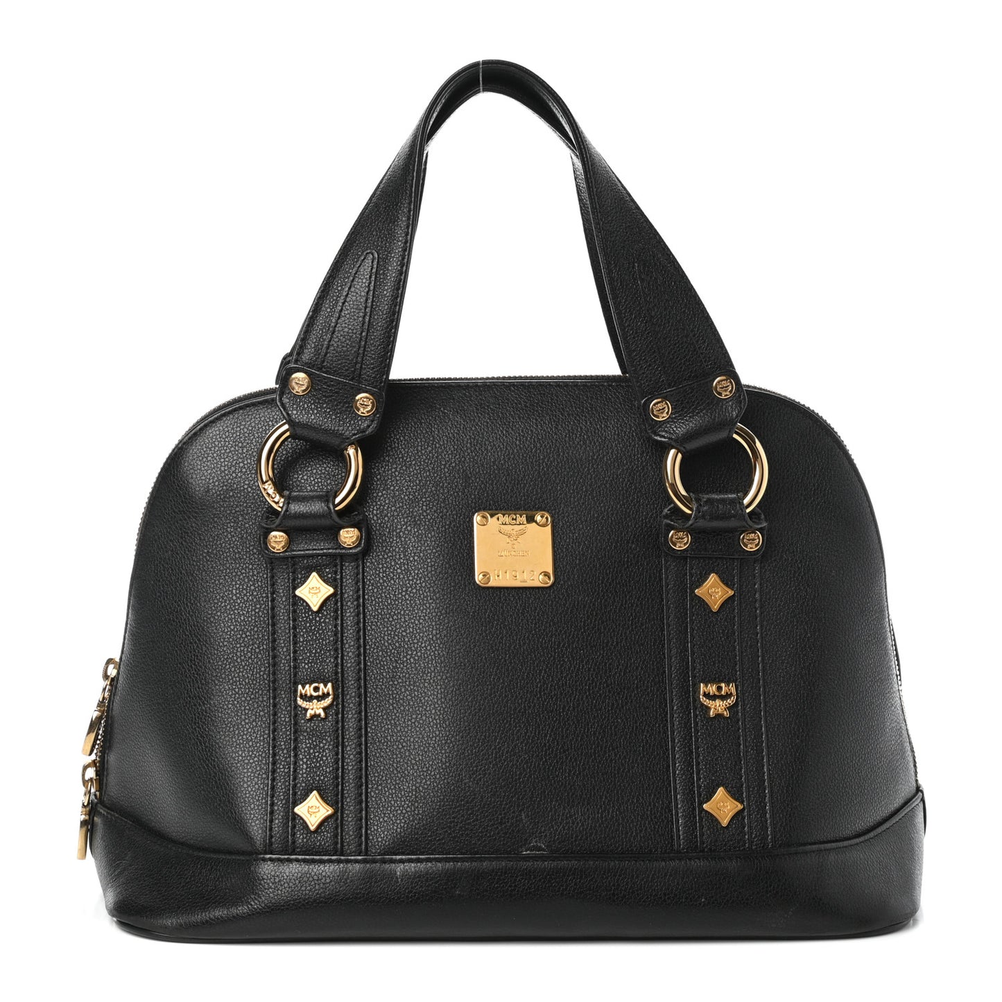 Grained Calfskin Studded Boston Bag Black
