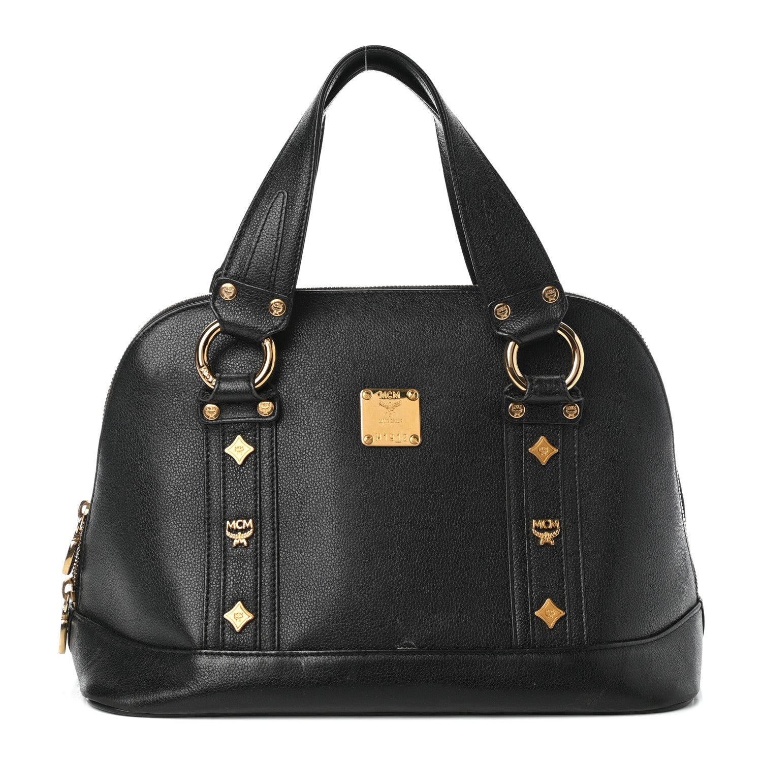 MCM Grained Calfskin Studded Boston Bag Black 1 of 9