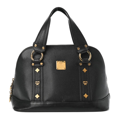 MCM Grained Calfskin Studded Boston Bag Black 1 of 9