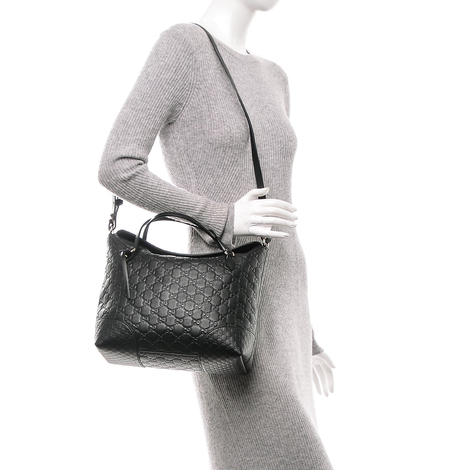 Gucci Guccissima Medium Bree Foldover Tote Black 2 of 7