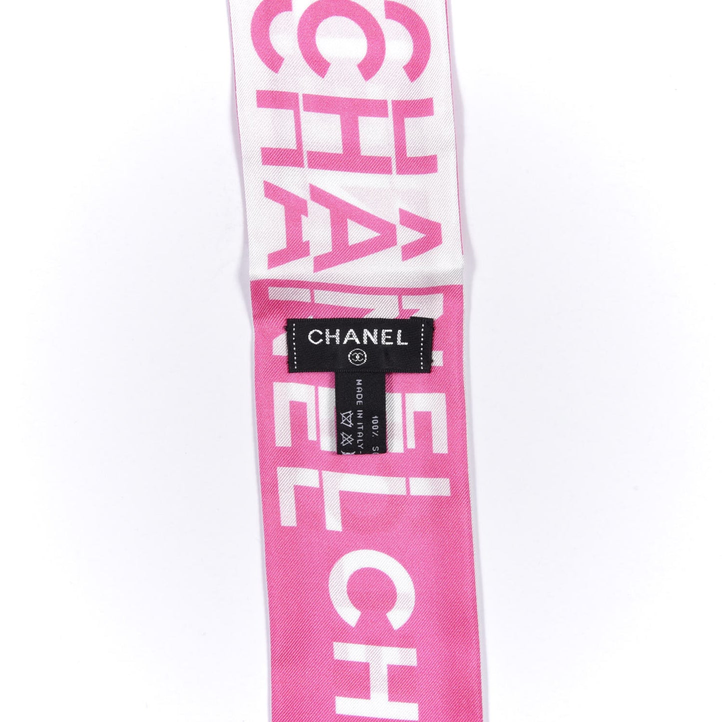 Silk Logo Slim Bandeau Scarf Fuchsia White