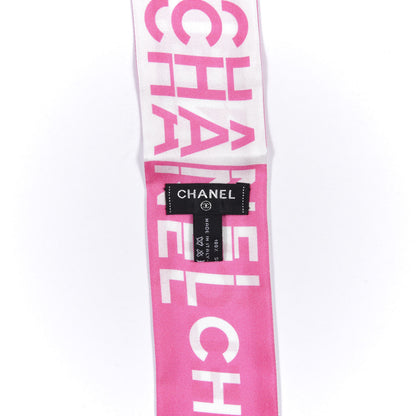 Chanel Silk Logo Slim Bandeau Scarf Fuchsia White 2 of 3