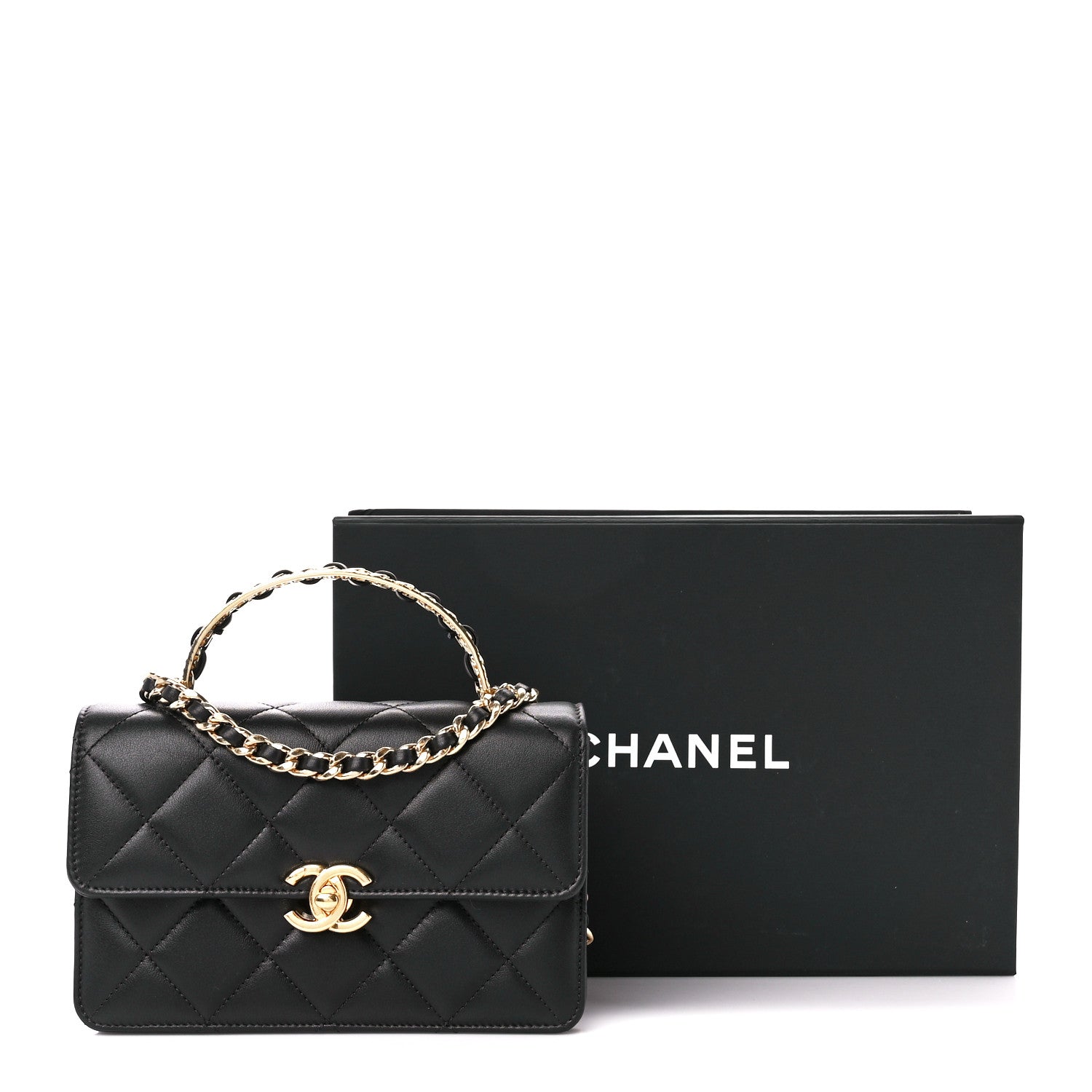 Chanel Shiny Calfskin Quilted Mini Metal Top Handle Flap Black 11 of 11
