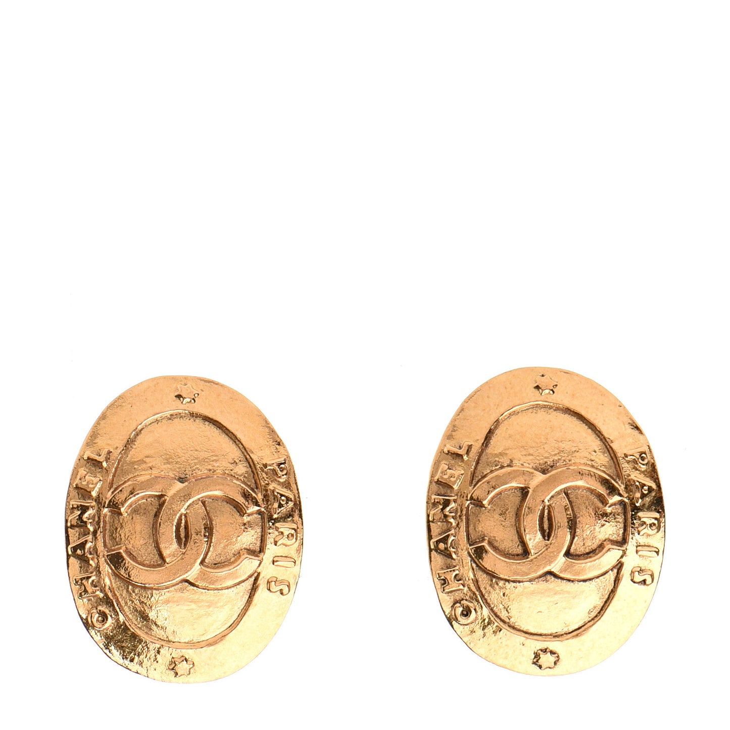 Oval CC Clip On Earrings Gold