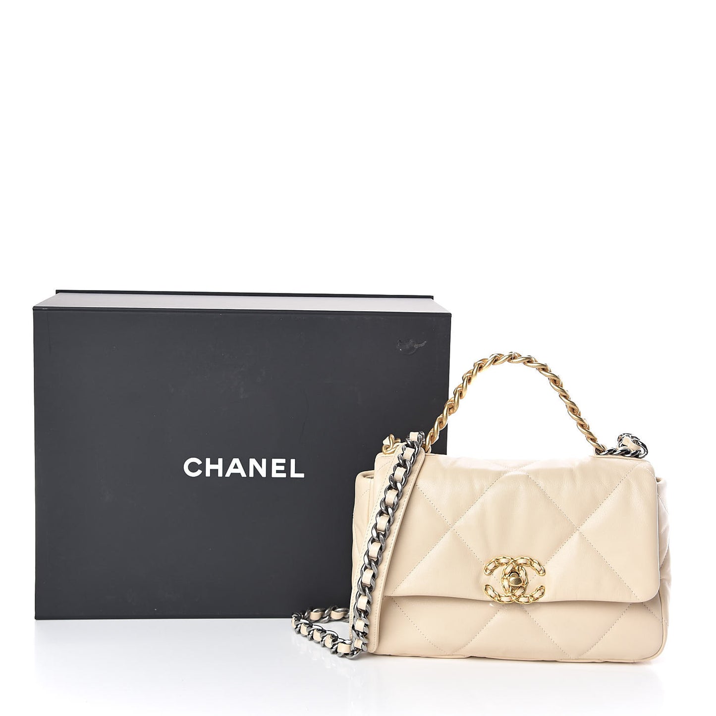 Goatskin Quilted Medium 19 Flap Beige