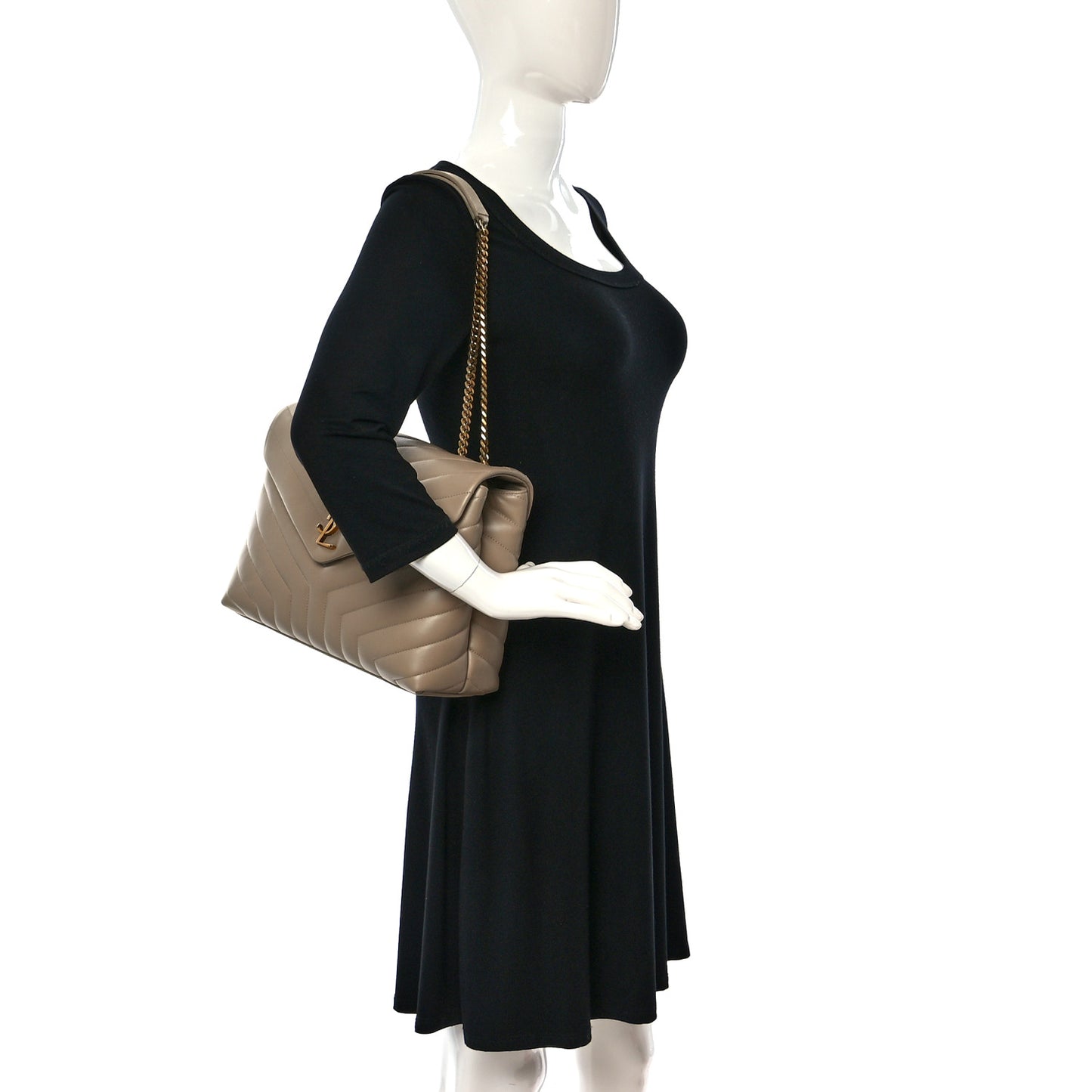 Calfskin Y Quilted Monogram Medium Loulou Chain Satchel Dark Beige