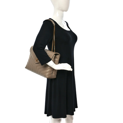 Saint Laurent Calfskin Y Quilted Monogram Medium Loulou Chain Satchel Dark Beige 2 of 10