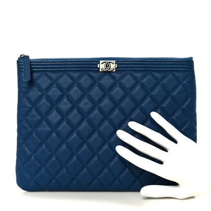 Chanel Caviar Quilted Medium Boy Cosmetic Case Blue 2 of 8