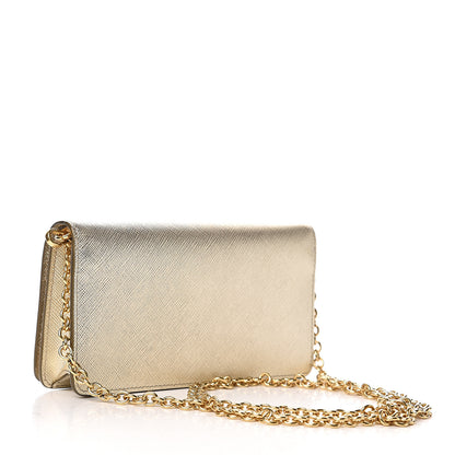 Prada Metallic Saffiano Metal Phone Wristlet Crossbody Wallet Platino 2 of 9