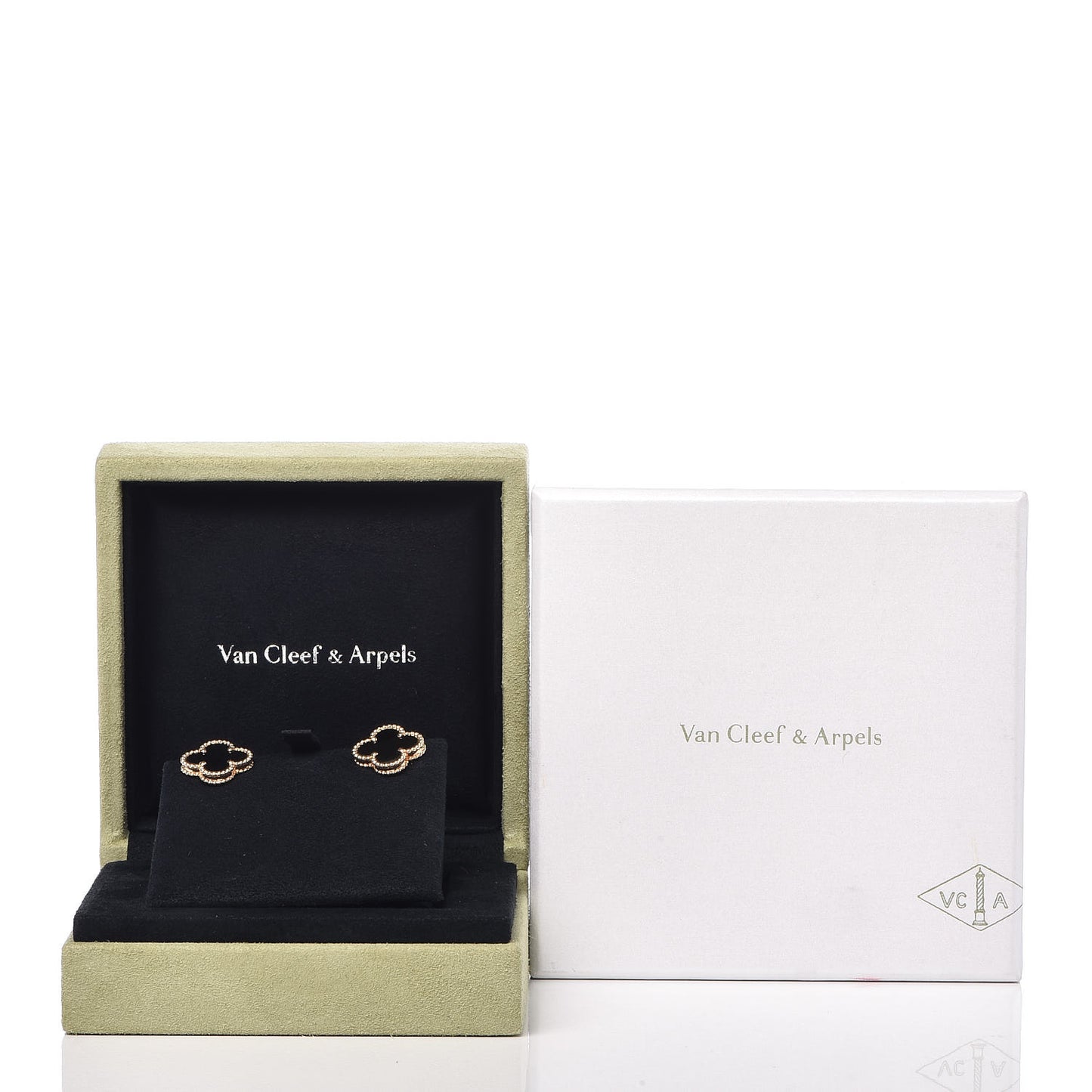 18K Yellow Gold Black Onyx Vintage Alhambra Earrings