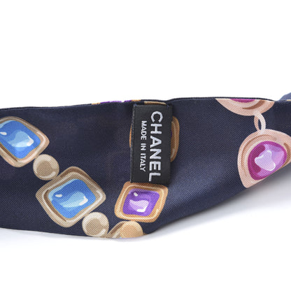 Chanel Silk Pearl CC Chain Slim Bandeau Scarf Navy Blue 2 of 3
