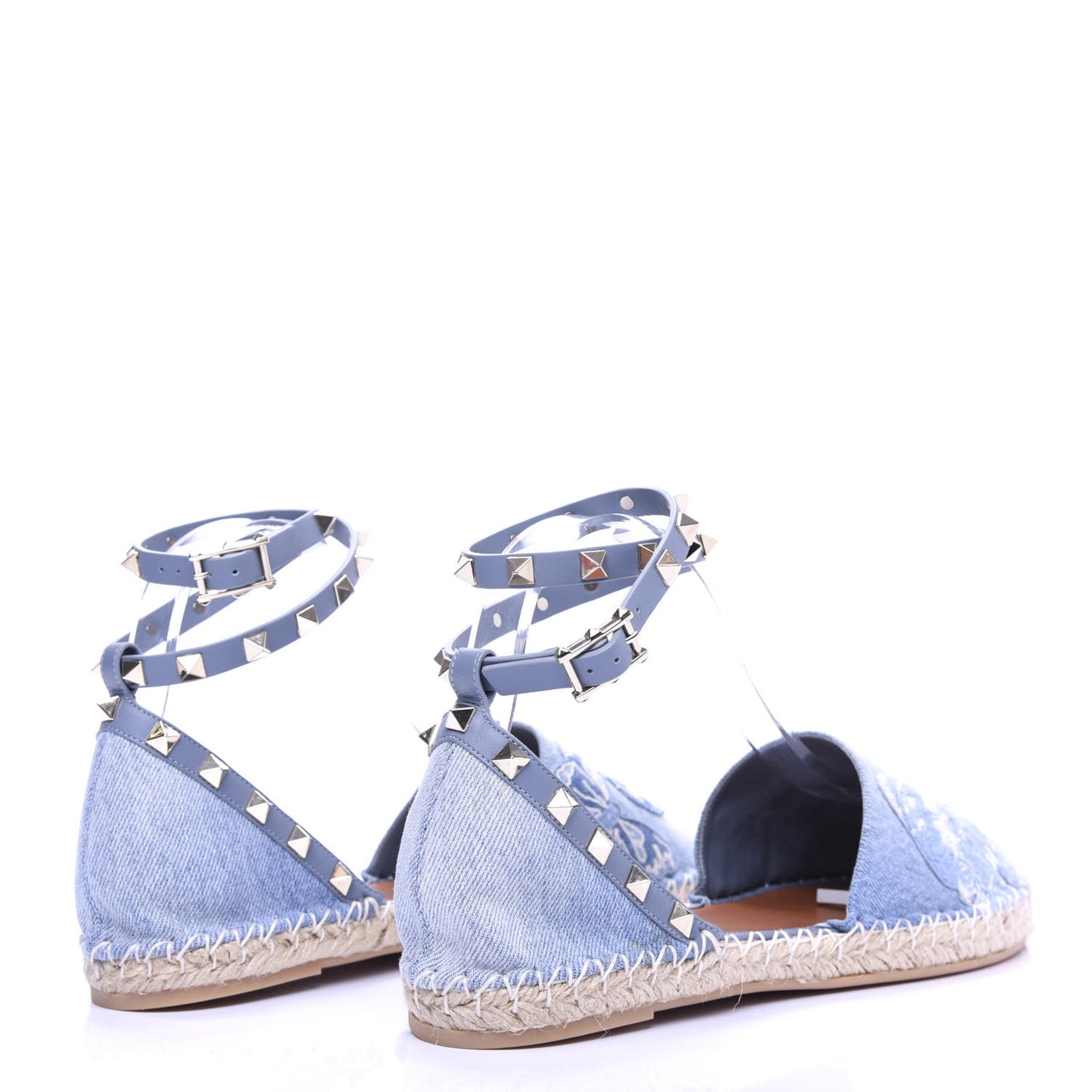 Denim Butterfly Rockstud Ankle Wrap Espadrille 20mm Flats 40 Light Denim