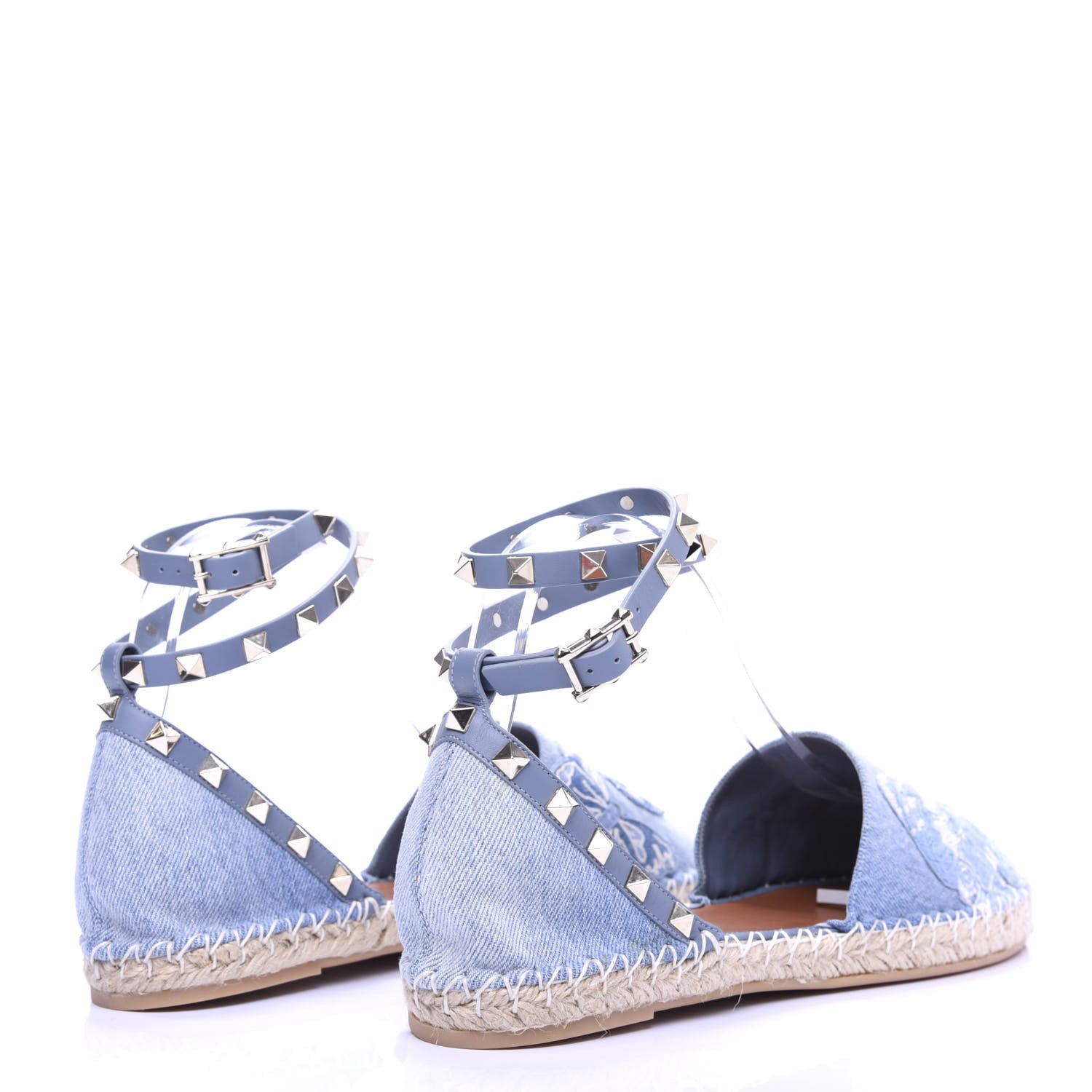 Valentino Garavani Denim Butterfly Rockstud Ankle Wrap Espadrille 20mm Flats 40 Light Denim 4 of 10