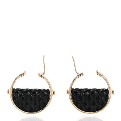 Chanel Metal Resin Quilted Flap Bag Hoop Earrings Black Gold 3 of 5